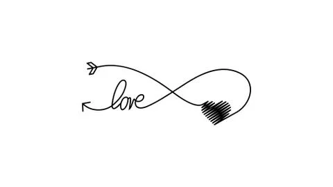 Cupid's arrow in the form of an infinity sign and heart and text love icon Illustrazione stock