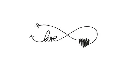 Cupid's arrow in the form of an infinity sign and heart and text love icon Stock Illustration