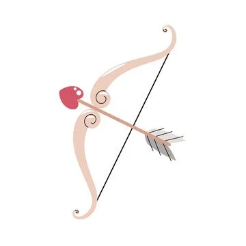 Cupid's bow and arrow in flat cartoon style. Firearms isolated on white bac.. Stock Illustration