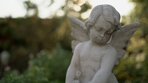 Cupids statue in the garden at evening. Stock Footage 125086882