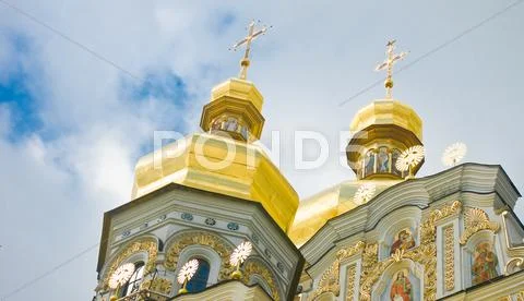 Cupola of orthodox church and cloudy sky Stock Illustration
