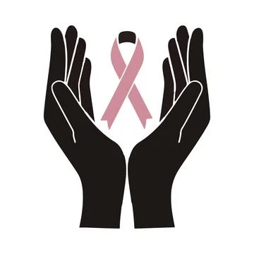 Cupped Black Hands Holding a Pink Ribbon Symbolizing Breast Cancer Awarenes.. Stock Illustration
