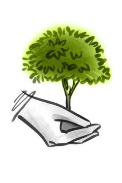 Cupped hand holding tree sapling Stock Illustration