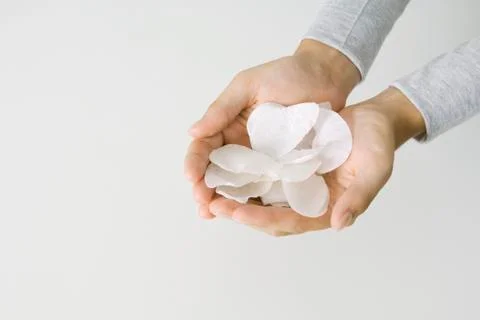 Cupped hands holding flower petals, cropped view Stock Photos