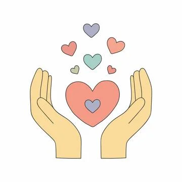 Cupped Hands Holding Heart With Floating Love Symbols Stock Illustration