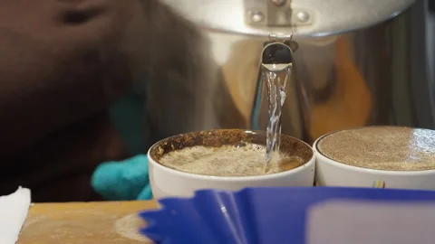 Cupping freshly ground coffee.tasting of coffee varieties Stock Footage 279968536