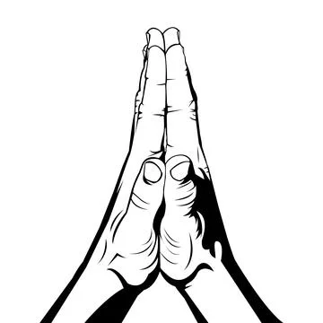 Cupping hands simple black and white illustration on white background Stock Illustration