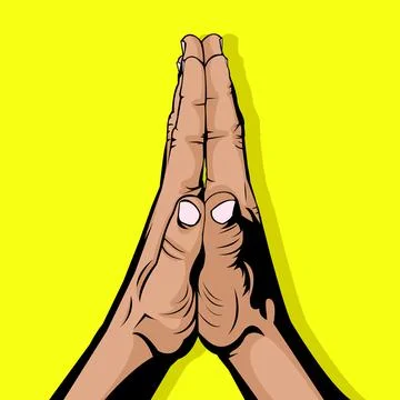 Cupping hands simple vector illustration on yellow background Stock Illustration