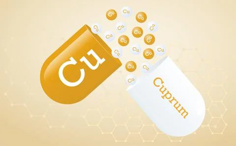 Cuprum is a micronutrient. Capsule with Cu element icon. Healing minerals. Me Stock Illustration