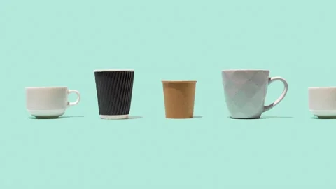 Cups and glasses of coffee move like Stock Footage 220614128