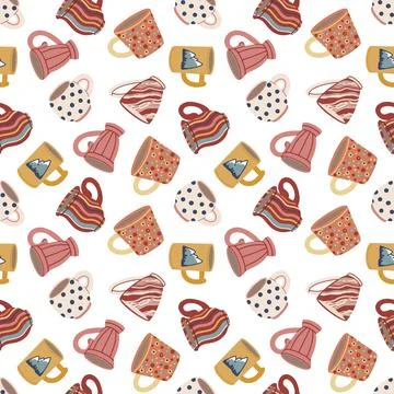 Cups and mugs seamless pattern Stock Illustration
