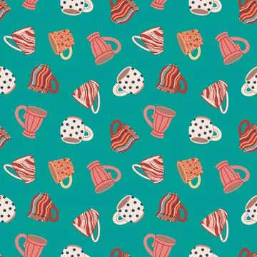 Cups and mugs seamless pattern Illustrazione stock