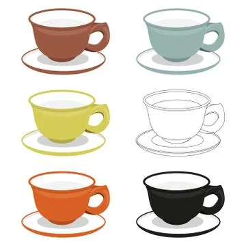 Cups and saucers of different cly types. Stock Illustration