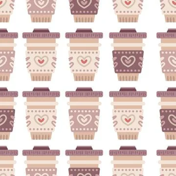 Cups of coffee to go seamless pattern. Stock Illustration