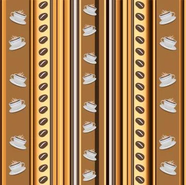 Cups of coffee vertical stripy background with coffee beans Stock Illustration