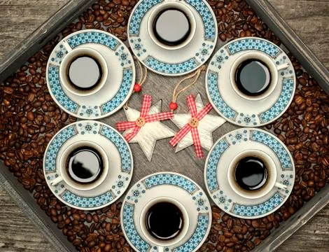 Cups with coffee,pattern design concept. Stock Photos