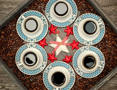 Cups with coffee,pattern design concept. Stock Photos