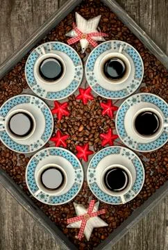 Cups with coffee,pattern design concept. Stock Photos