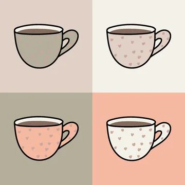 Cups of different colors on different squares Stock Illustration