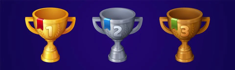 Cups for first, second and third place, win trophy 스톡 일러스트