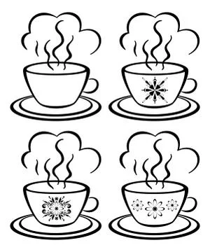 Cups with a floral pattern, outline Stock Illustration