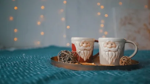 Cups in the form of a santa on a tray Stock Footage 120421622