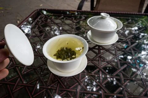 Cups of green tea close up view Фото
