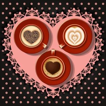 Cups of heart in coffee Stock Illustration