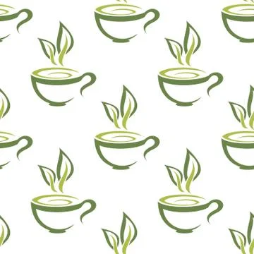Cups of herbal tea seamless pattern Stock Illustration