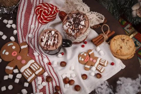 Cups on holiday decorations Stock Photos