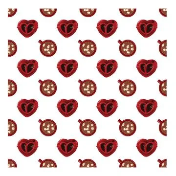 Cups with hot drinks, top view. Seamless pattern. Illustrazione stock