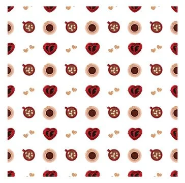 Cups with hot drinks, top view. Seamless pattern. Stock Illustration