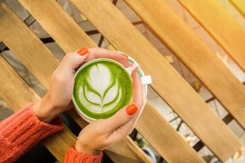 Cups of matcha green tea Stock Photos