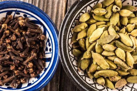 Cups of mixed spices Stock Photos