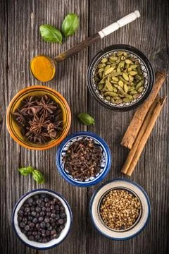 Cups of mixed spices Stock Photos