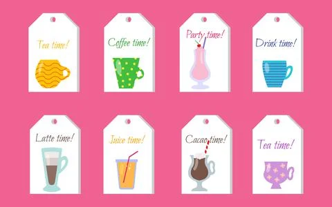 Cups, mugs, glasses, template set with words Stock Illustration