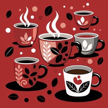 Cups on red art Stock Illustration