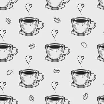 Cups seamless pattern with coffee bean Stock Illustration
