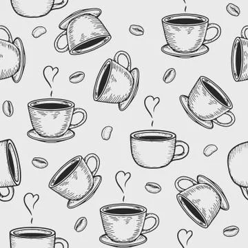 Cups seamless pattern with coffee bean Stock Illustration