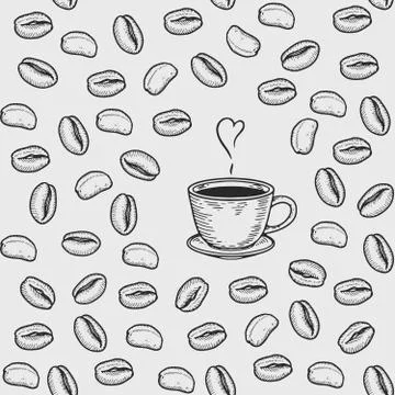 Cups seamless pattern with coffee bean Stock Illustration