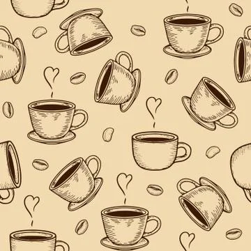 Cups seamless pattern with coffee bean Stock Illustration