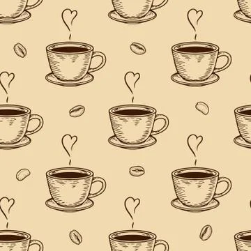 Cups seamless pattern with coffee bean Stock Illustration