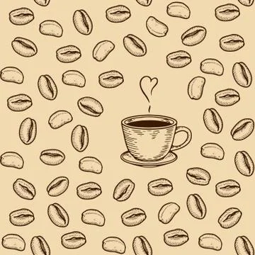 Cups seamless pattern with coffee bean Stock Illustration