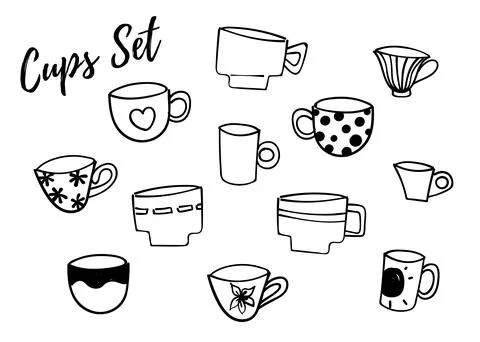 Cups set. Doodle style Stock Illustration
