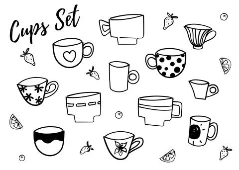 Cups set. Doodle style Stock Illustration