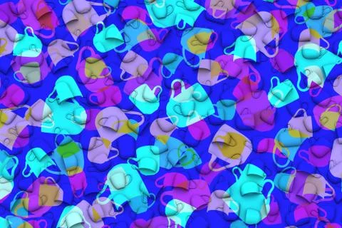 Cups with shadows in different colors shapes double exposure. 3D illustration Stockillustratie