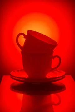 Cups for tea on a color background Stock Photos