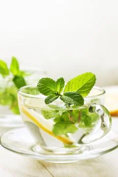 Cups of tea with fresh mint Stock Photos