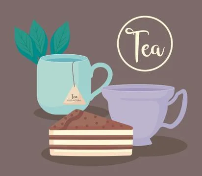 Cups tea natural with slice cake Illustrazione stock
