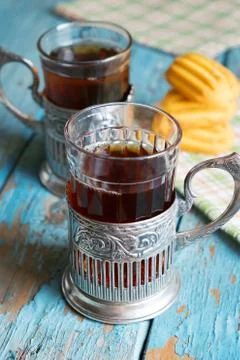 Cups of tea on the table Stock Photos